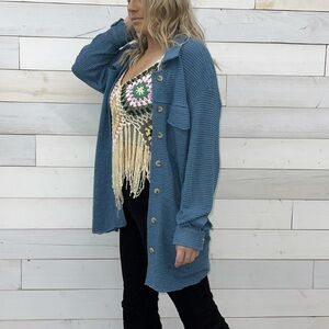 Waffle Knit Button-Up Oversized Shacket